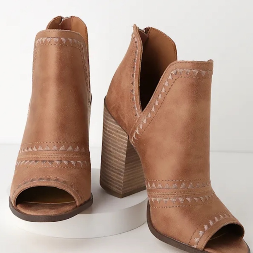 Report Tan Peep-Toe Heeled Boots